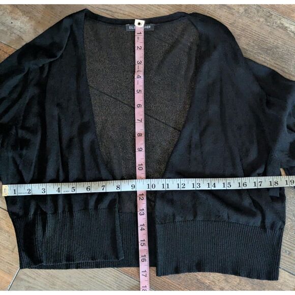 EILEEN FISHER Cropped Cardigan M Sheer Knit Italian Yarn Black Quiet Luxury - Picture 5 of 6